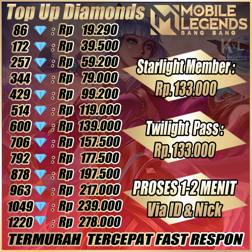 Jual FAST TOP UP DIAMONDS MOBILE LEGENDS TERMURAH ISI DM ML MURAH TOPUP ...