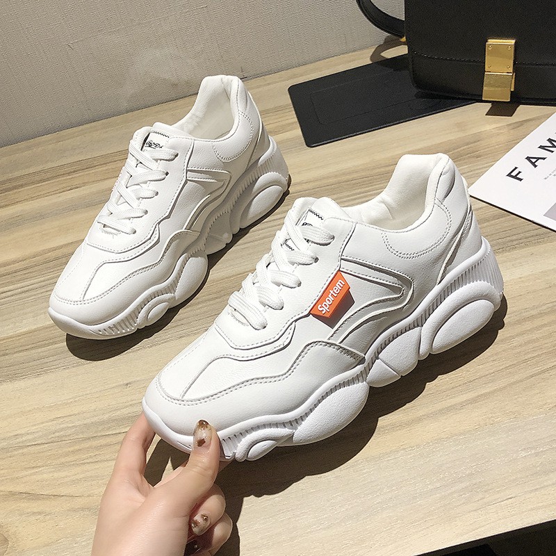 SEPATU KETS HAK TINGGI WANITA || SEPATU SNEAKERS KASUAL WARNA PUTIH