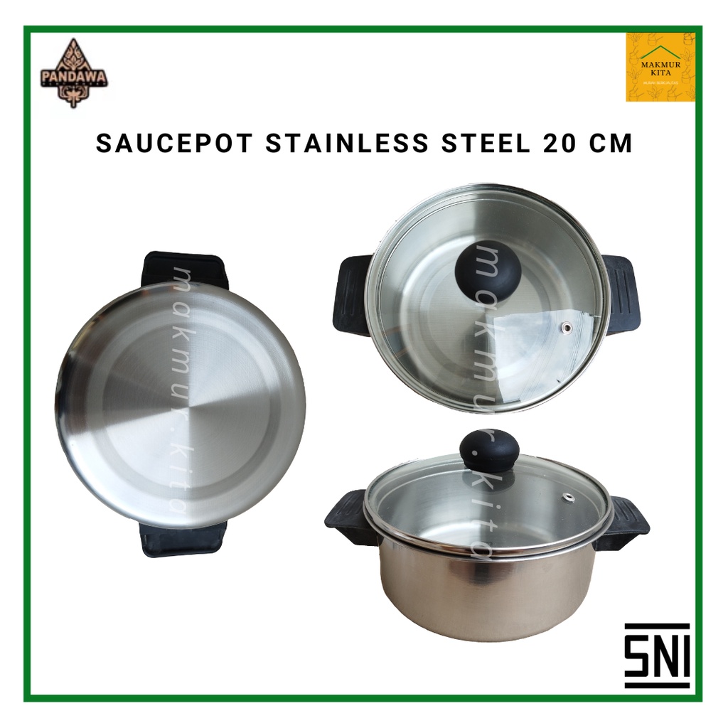 Jual Panci Stainless Steel Tutup Kaca 16 18 20 CM Pandawa / Panci ...