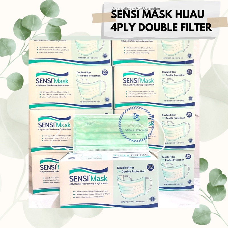 Jual MASKER SENSI MASK EARLOOP HIJAU 4PLY DOUBLE FILTER ISI 50 PCS ...