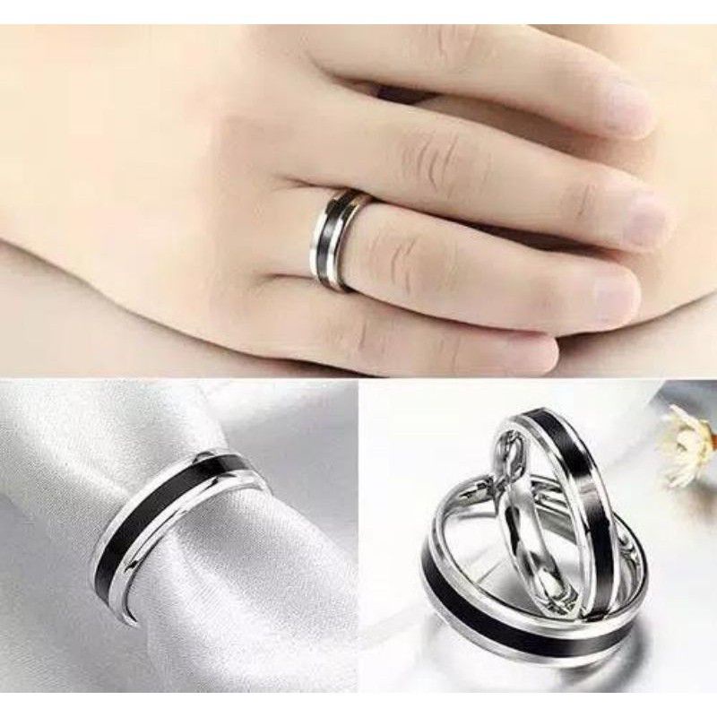 Jual cincin couple/nikah/tunangan XYH1 titanium putih list hitam