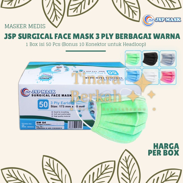 Jual Masker Medis JSP Surgical Face Mask Earloop Headloop 3 Ply isi 50 ...
