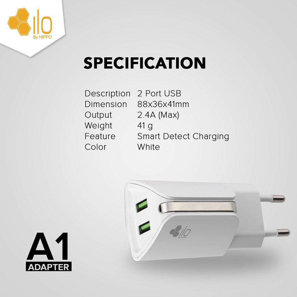 Jual ILO Adapter Charger A1 2USB Max. 2.4A By Hippo | Shopee Indonesia