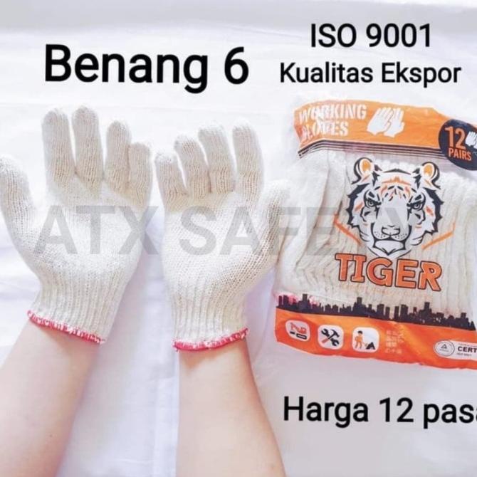 Jual Sarung Tangan Kerja Benang 6 PUTIH Kain Bangunan Safety Glove ...