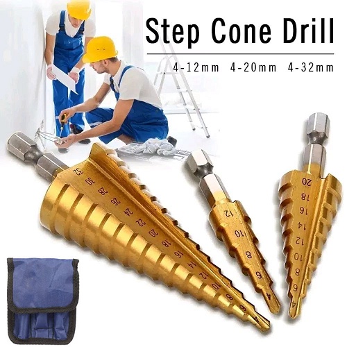 Jual 3pc HSS 4-12mm 4-20mm 4-32 Titanium Step Drill Bit Set Mata Bor ...