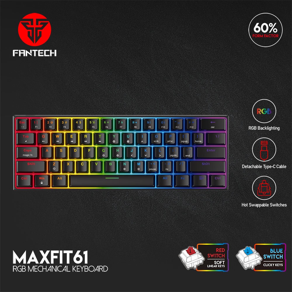 Jual Fantech MAXFIT61 MK857 60% Keyboard Gaming Mechanical Hitam Red ...
