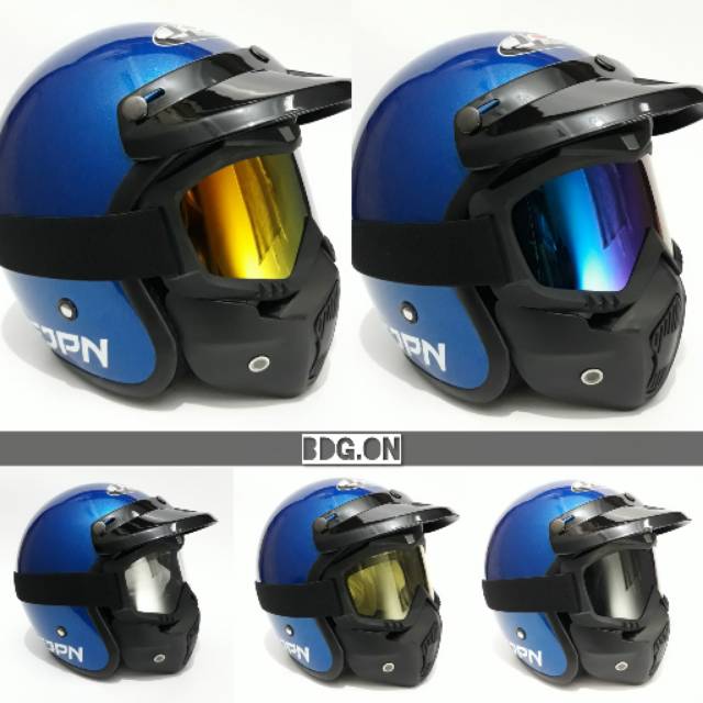 Jual Helm Bogo Retro JPN arc BIRU VICTORY Glossy + GOGGLE MASK | Shopee ...