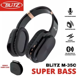 BLiTZ Headphone Wireless M35C Super Bass Bluetooth V5.0 + Microphone + Micro SD Slot + Bonus Hard Case