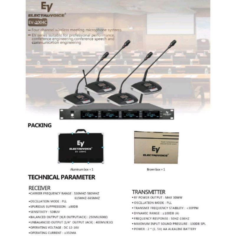 Jual Mic Wireless Conference ELECTROVOICE EV1004C Free Hardcase ...
