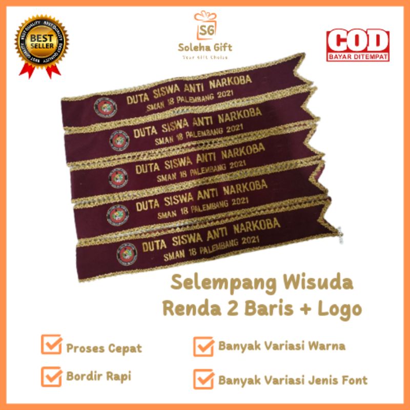 Jual Selempang Wisuda Bludru Renda 2 Baris + Logo Bordir Nama Custom ...