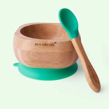 Bamboo Bowl and Spoon Set with Suction 