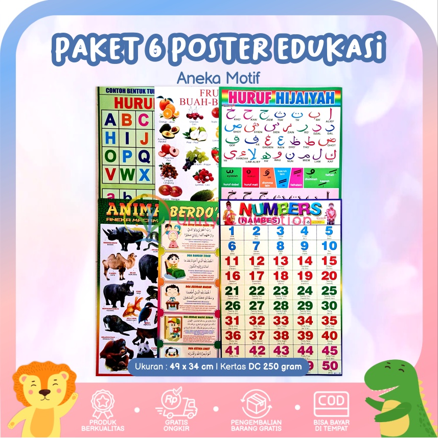 Jual Paket 6 Poster Dinding Edukasi Anak Belajar Gambar Buah Hijaiyah ...