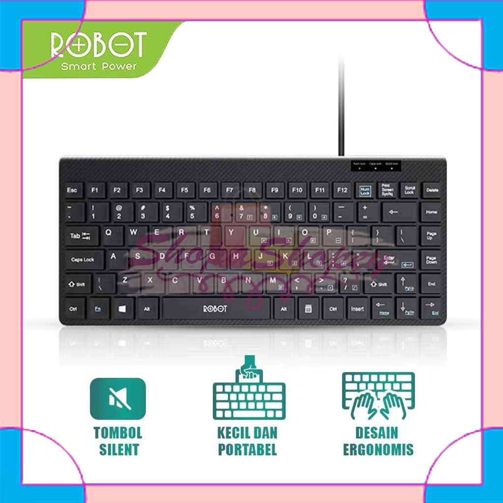Jual Portable Mini Wired Keyboard ROBOT RK10 ULTRA BLACK Silent Button ...