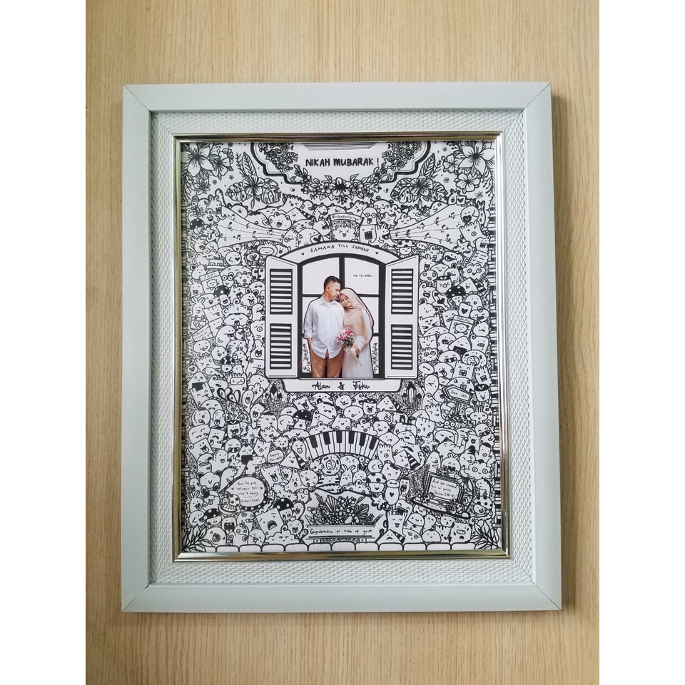 Jual DOODLE ART WEDDING CUSTOM VARIASI FOTO, FRAME LINEN MINIMALIS ...