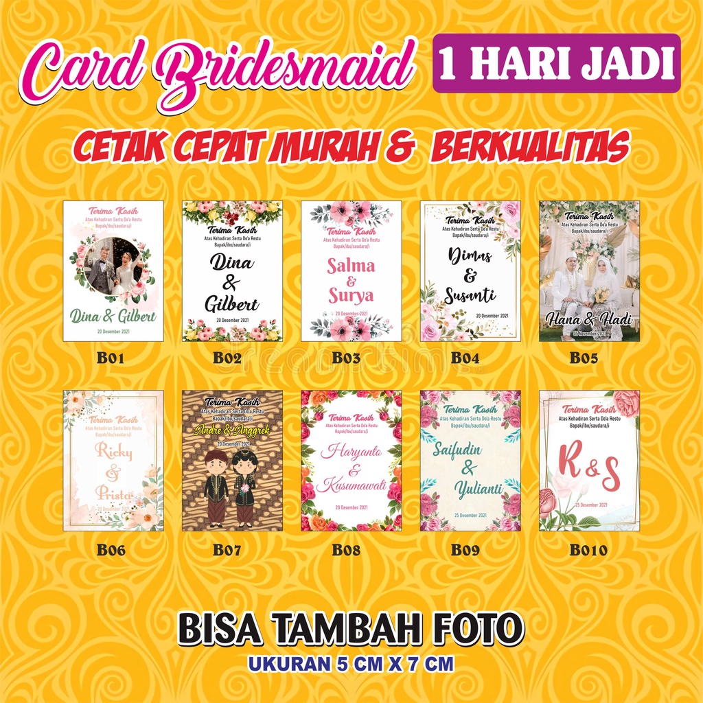 Jual Cetak Card Bridesmaid Kartu Ucapan Pernikahan Artpaper 260gr A3 Berkualitas Shopee