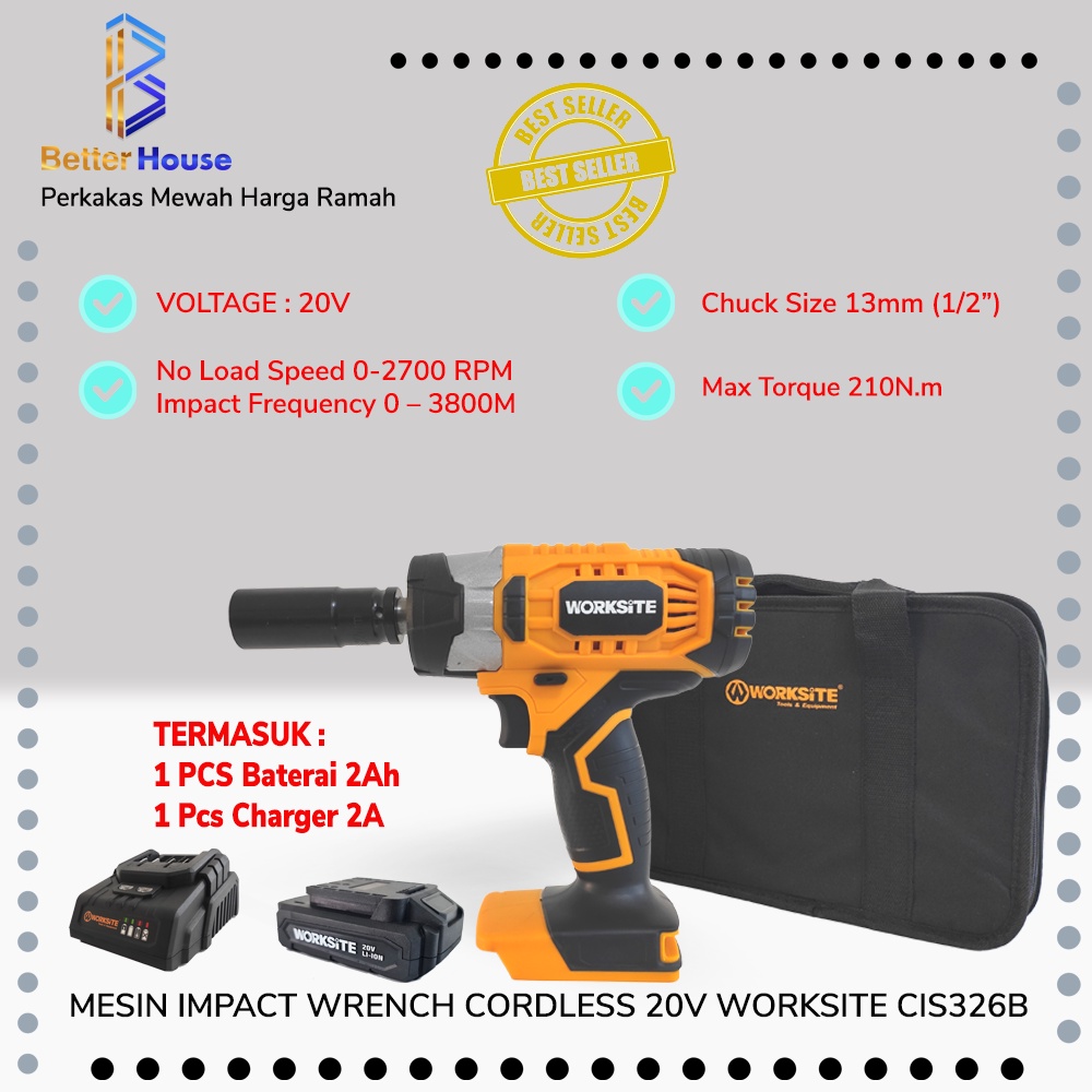 Jual Mesin Impact Wrench Cordless V Buka Baut Worksite Cis B Bc Ah