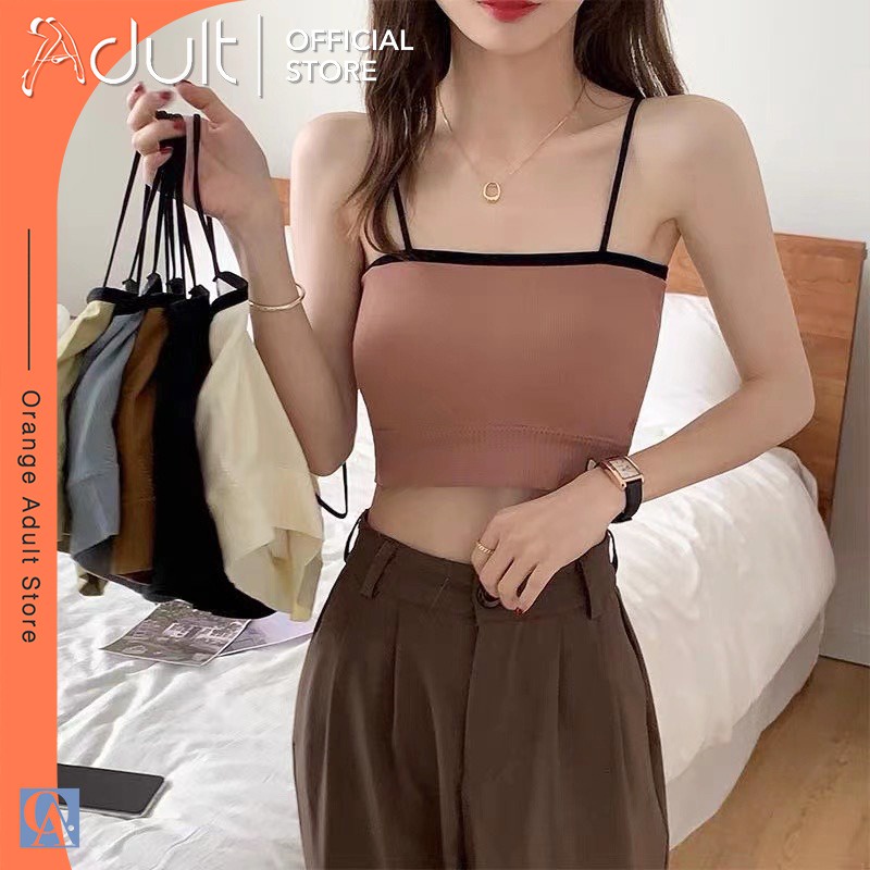 Jual Orange Adult Bra Kemben Crop Top Sexy Tanktop Korean Style Model Tali Motif Salur B