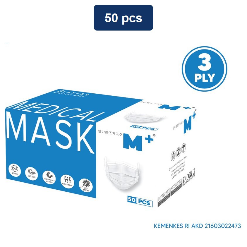 Jual M+ Masker Medis Earloop Surgical Mask 3 Ply Putih 50 pcs | Shopee ...