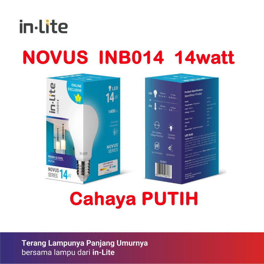 Jual lampu led bulb novus in-lite 14w cahaya PUTIH Series INB014 inlite ...
