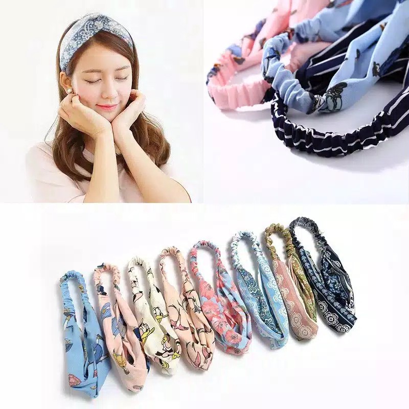 Jual Hmu20 Jepit Ala Korea Wanita Premium Bandana Bando Simpul Pita Twist Elastis Shopee Indonesia 