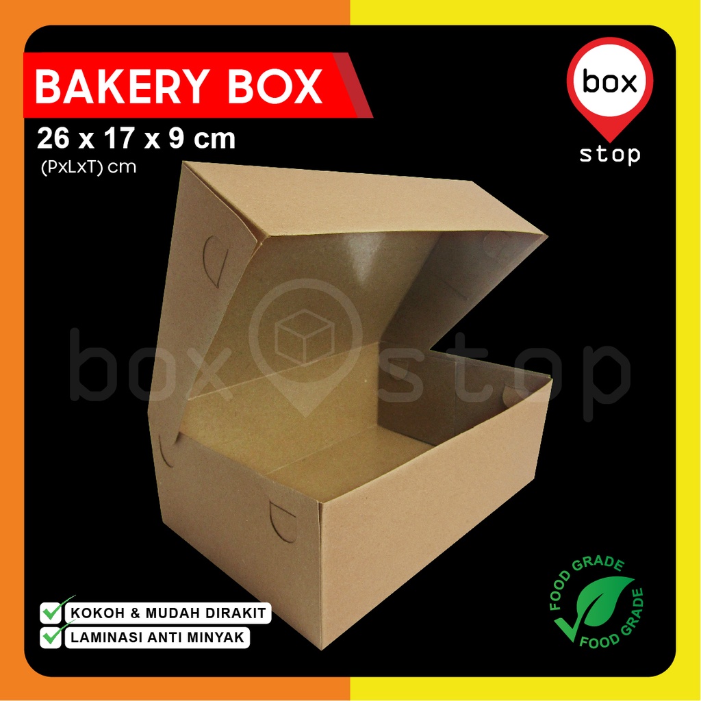 Jual Box Bakery M - Kotak Roti - Dus Roti - KRAFT COKLAT -26x17x9 cm ...