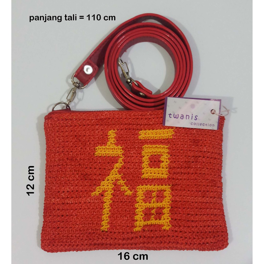 Jual DOMPET RAJUT TAS SELEMPANG RAJUT KECIL WARNA MERAH TULISAN FU ...