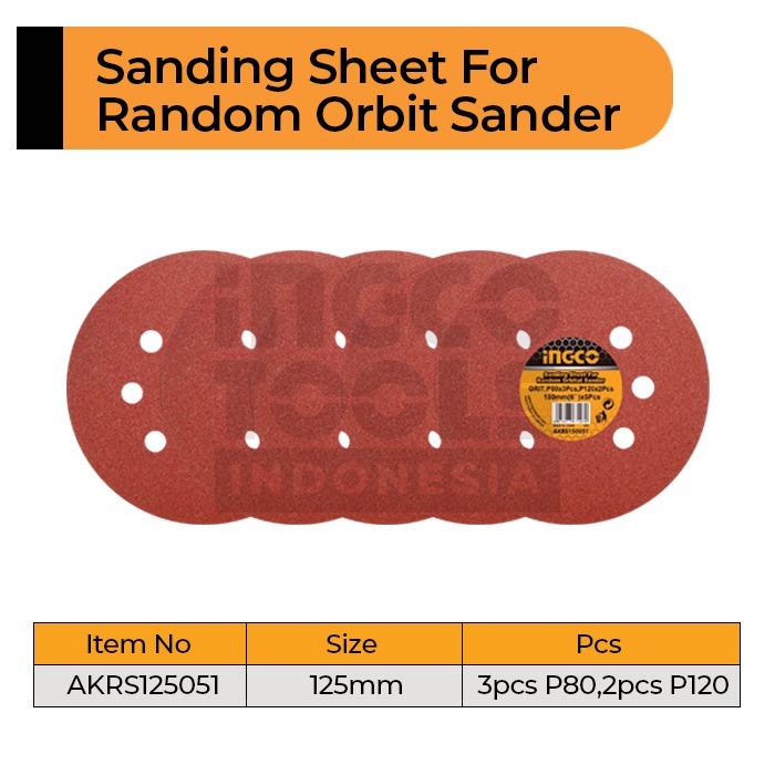 Jual 5Pcs Orbital Sander Sheet (Ø125 mm) INGCO AKRS125051 Kertas