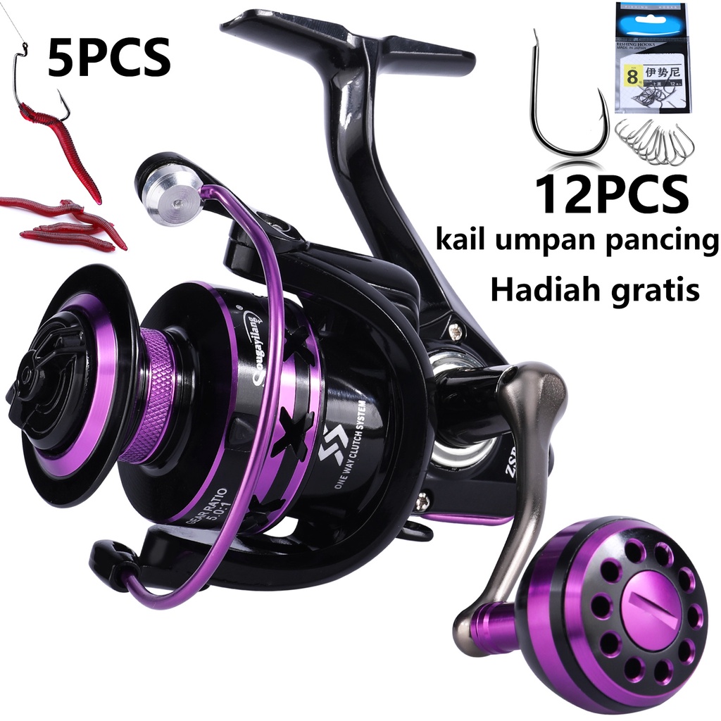 Sougayilang Purple Spinning Fishing Reel 2000-5000 Aluminium Spool