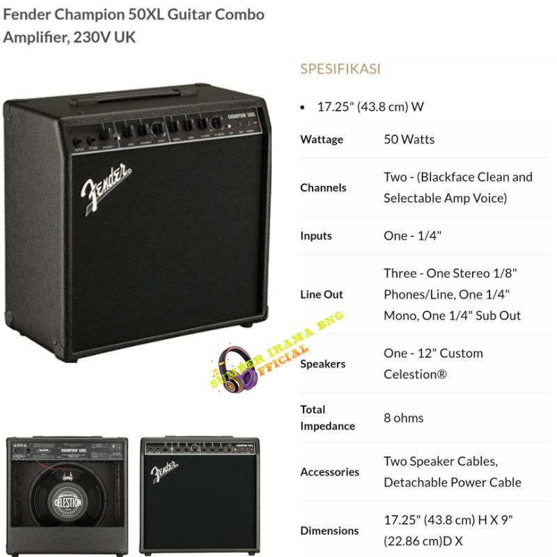 Jual Fender Champion 50XL Guitar Combo Amplifier 230V UK | Shopee Indonesia