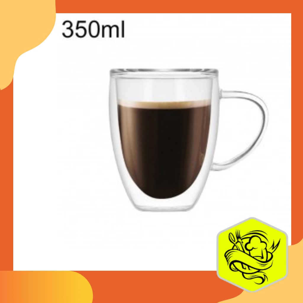 Jual Gelas Cangkir Kopi Anti Panas Double Wall Borosilicate Glass Round Series 350ml With Handle 5242