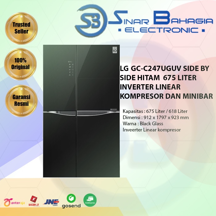 Jual LG GCC247UGUV SIDE BY SIDE HITAM 675 LITER INVERTER LINEAR