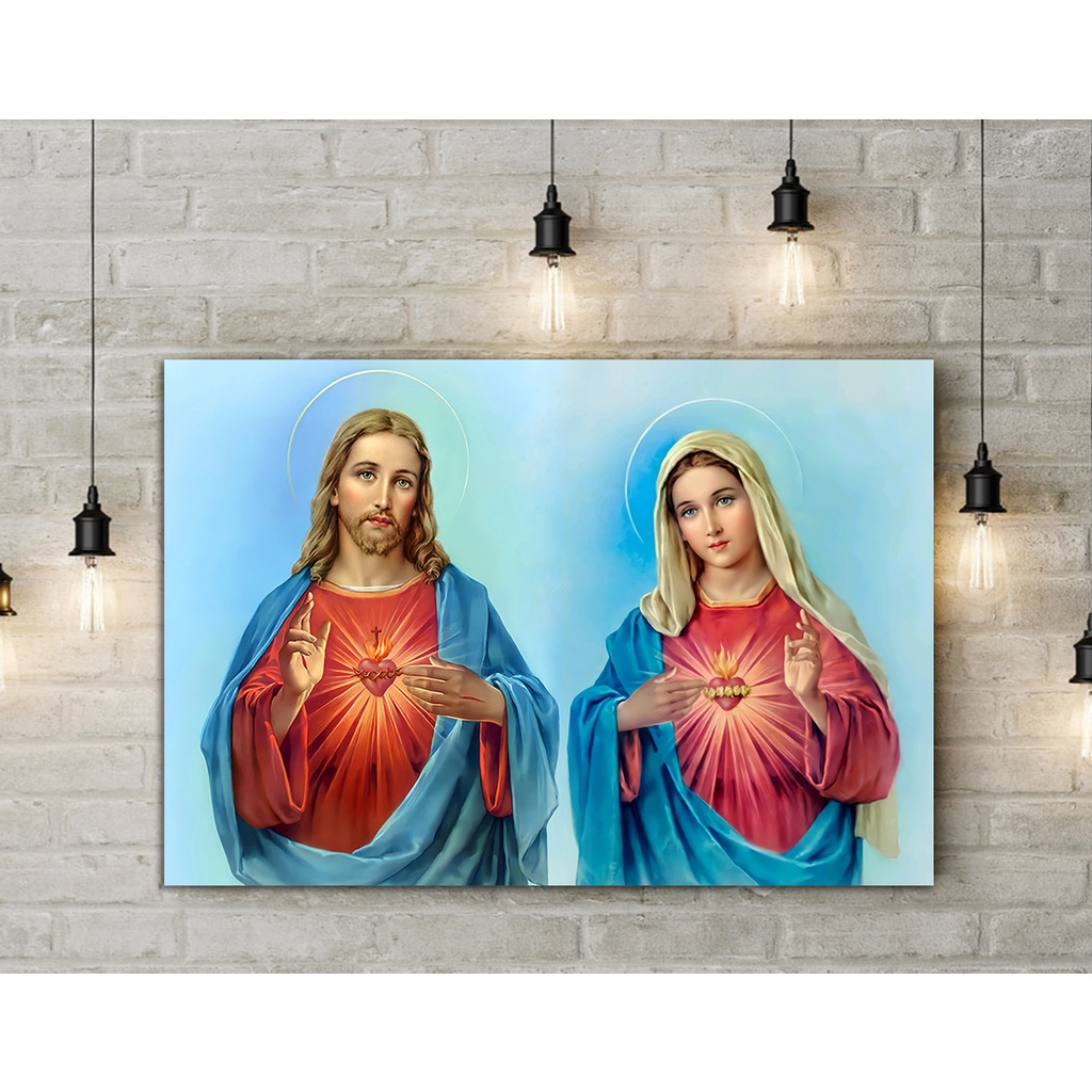 Jual lukisan cetak hati kudus yesus dan maria 40x60cm rangka spanram ...