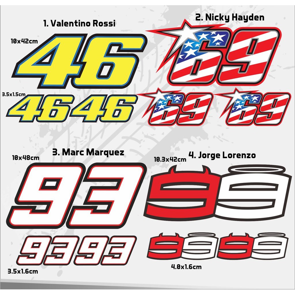 Jual STICKER NOMOR RIDER MOTOGP SUPERBIKE UNTUK HELM MOTOR ARAI SHOEI ...