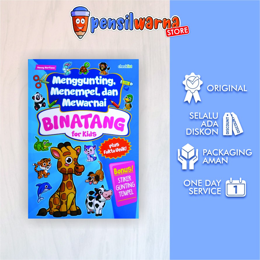 Jual Menggunting, Menempel, & Mewarnai Binatang for Kids - Checklist