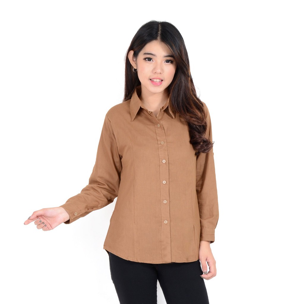 Jual Kemeja Wanita Bahan Katun Polos Wanita Warna Coklat Susu Shopee Indonesia 8251