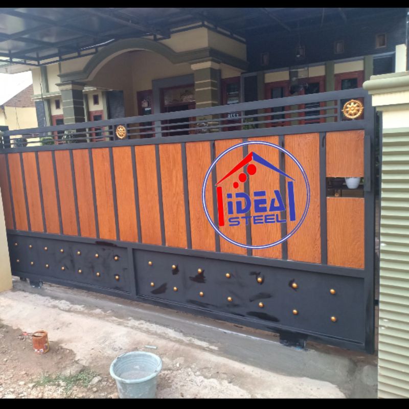 Jual pintu pagar gerbang minimalis grc serat kayu dan plat anti karat