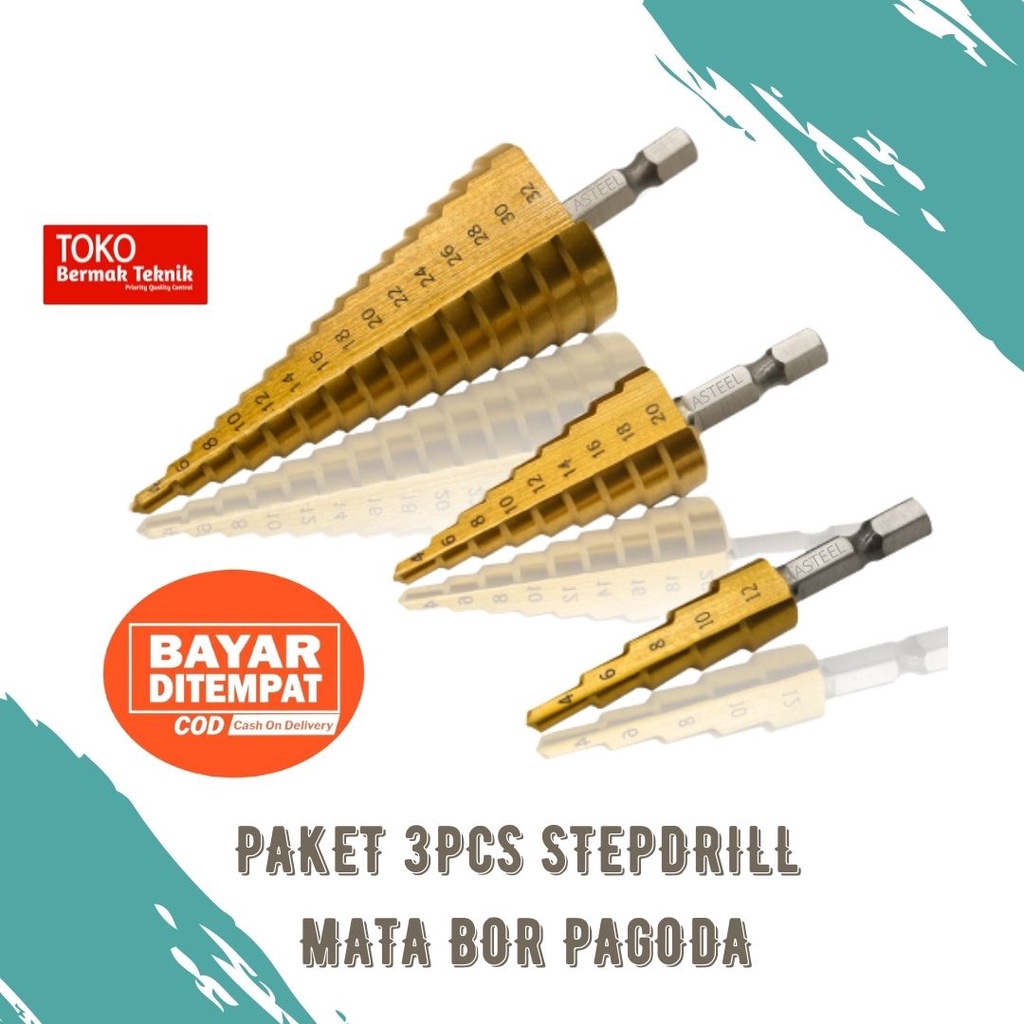 Jual Mata Bor Pagoda Step Cone Drill 3 PCS Ukuran HSS 4 - 12 MM HSS, 4 ...