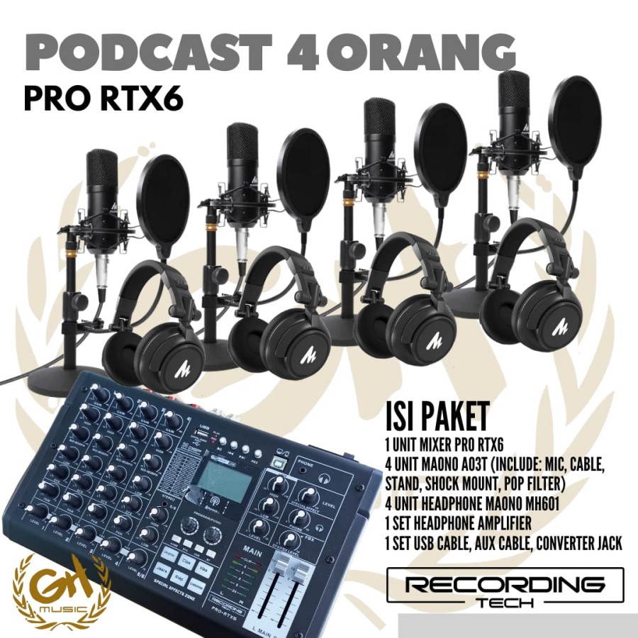 Jual RECORDING TECH PRO RTX6 PLUS MAONO A03T, PAKET PODCAST 4 ORANG ...