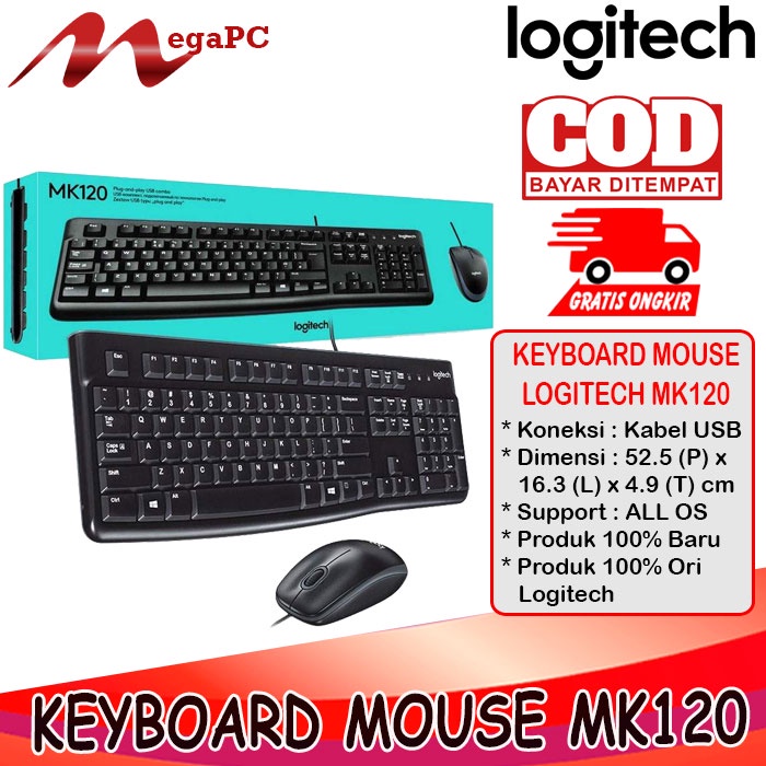 Jual KEYBOARD MOUSE KABEL USB LOGITECH MK120 ORIGINAL | Shopee Indonesia