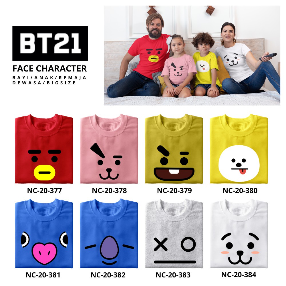 Jual Baju Kaos BT21 FACE Karakter BTS Anak 2-8 Tahun Combed 30s Lembut ...