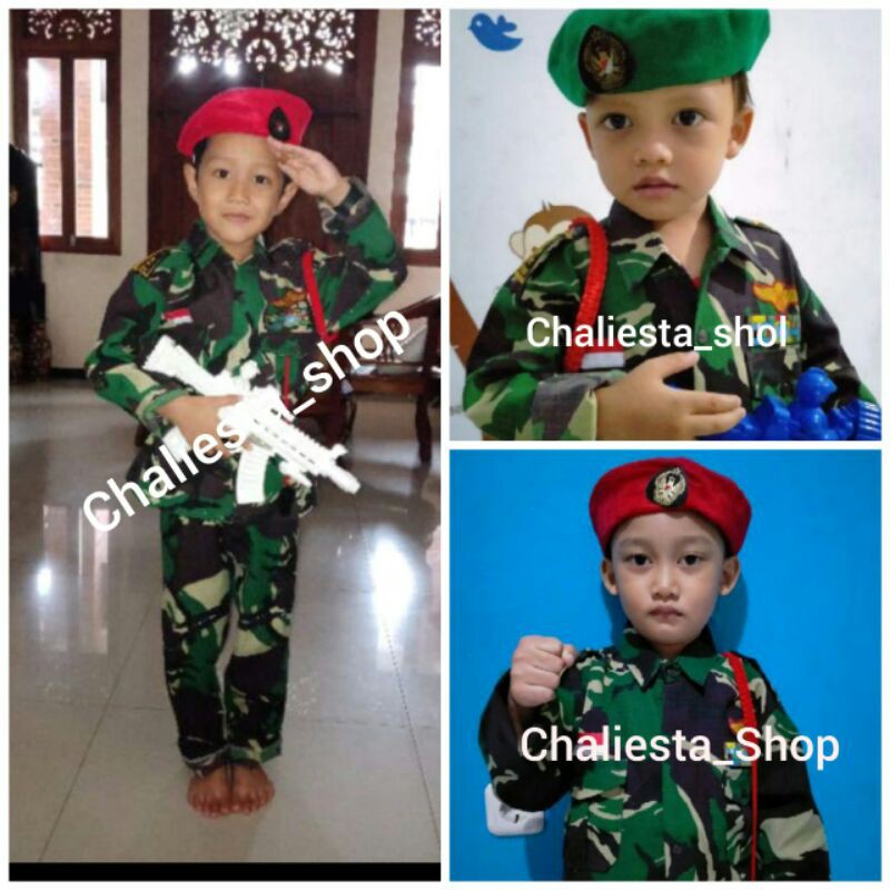 Jual Baju Kostum Anak TNI-AD Doreng Loreng Tentara Baret | Shopee Indonesia