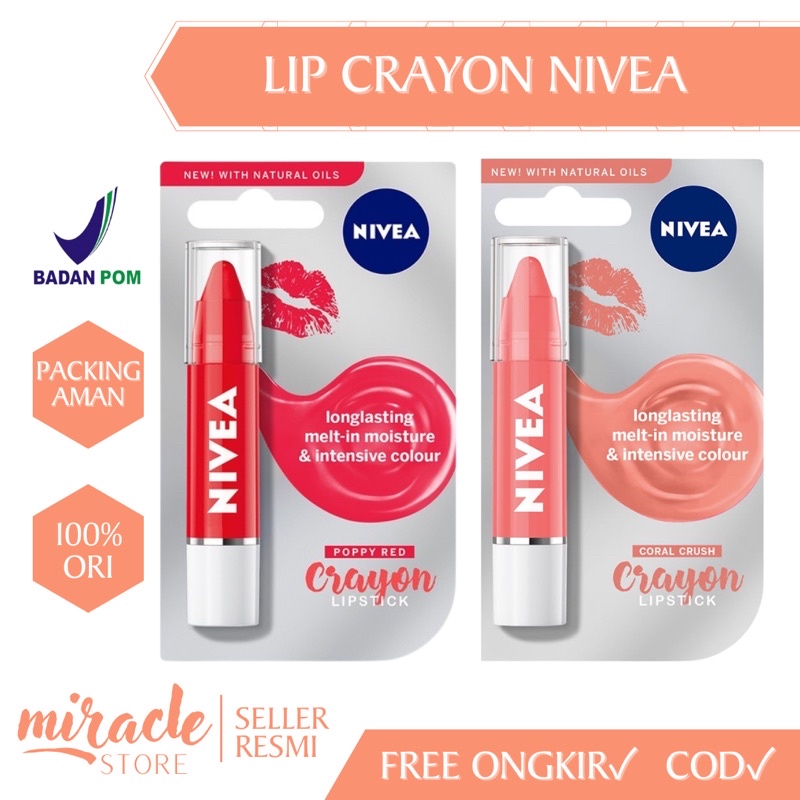 Jual READY!LIP CRAYON NIVEA POPPY RED CORAL CRUSH BPOM LIP CARE NIVEA