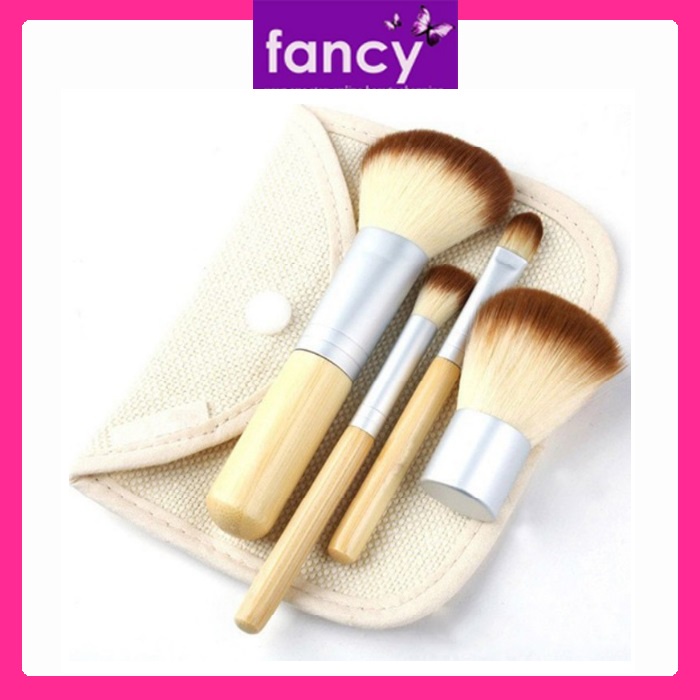 Jual Bamboo Brush Set 4 pc dengan Kuas Kabuki dan Dompet Shopee Indonesia