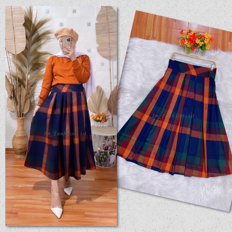 Jual ROK FLANEL MIDI 7 8 ROK 7 8 MIDI KOTAK FLANEL ROK REMPEL