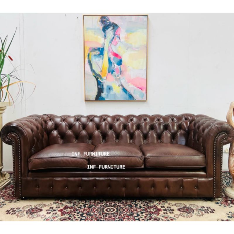 Jual sofa chesterfield mewah sofa tamu kulit sintetis mewah kulit