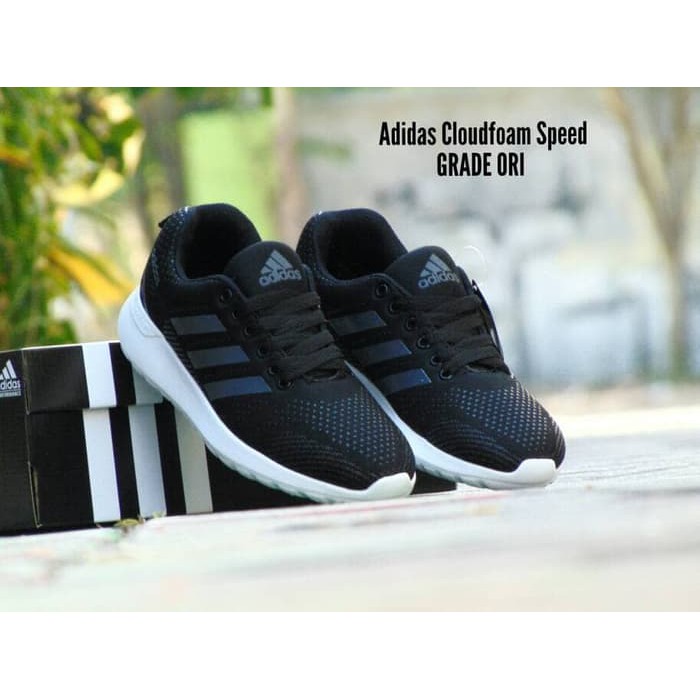 Jual Sepatu Sport Adidas Cloudfoam Speed GRADE ORI Hitam Black Running Gym Low Price