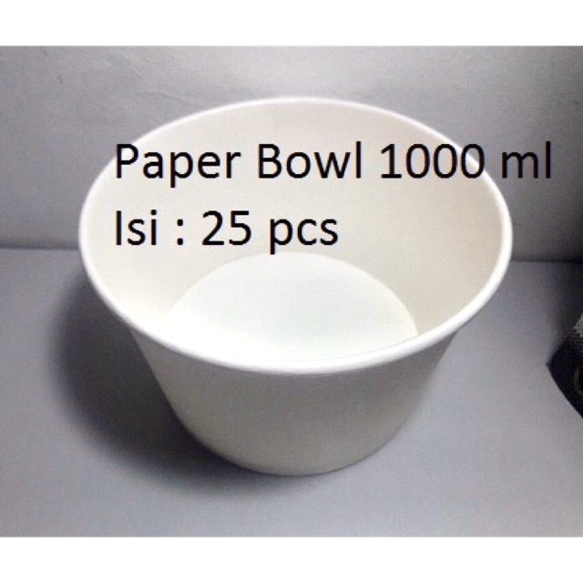 Jual Paper Bowl Mangkok kertas 1000 ml isi 25 pcs putih polos tebal ...