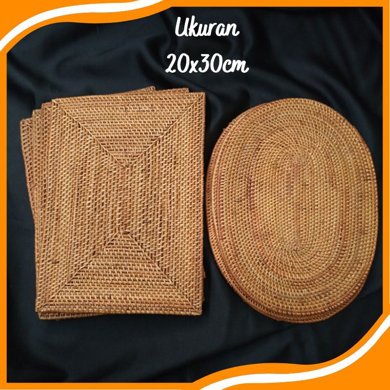 Jual Placemat Tatakan Piring Anyaman Rotan Ate 20x30cm Rattan Alas