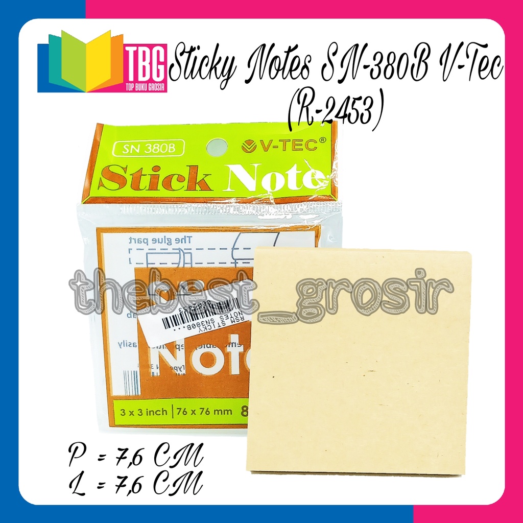 Jual 1 PAD (80 LEMBAR) STICKY NOTES SN380B 76X76 V-TEC / STICK NOTE (R ...