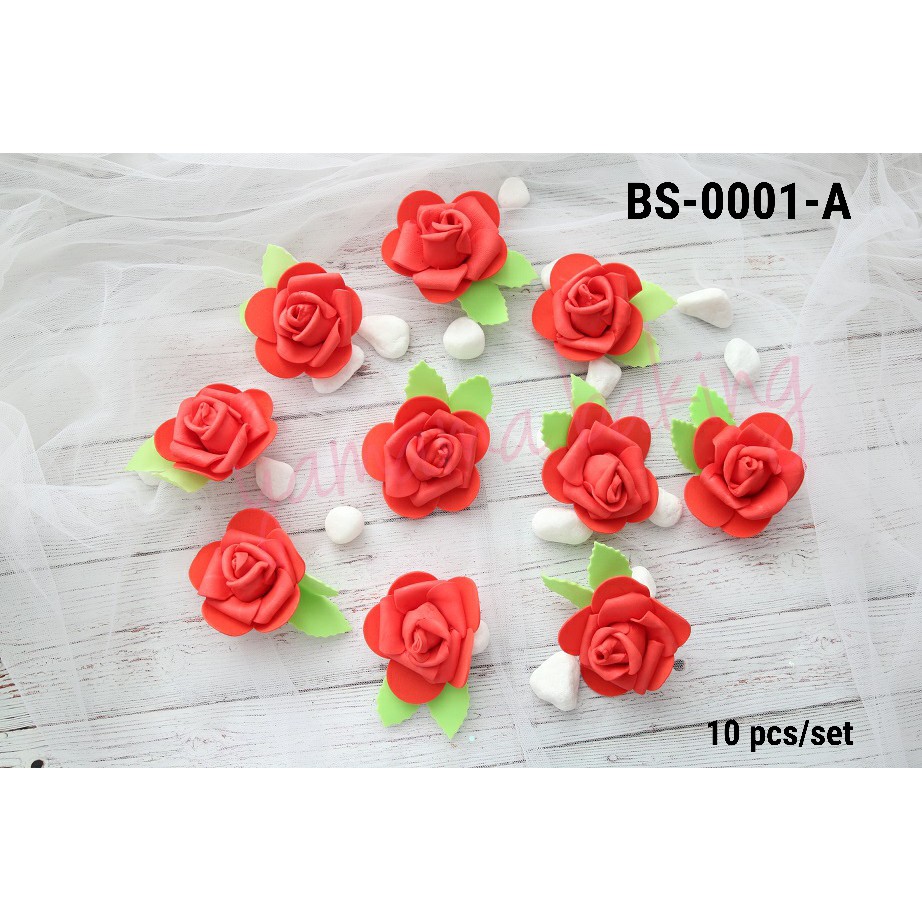Jual BS-0001-A Bunga mawar rose daun artificial spons spon gabus merah ...